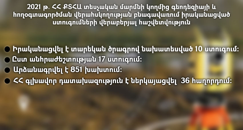 Գեոդեզիայի և հողօգտագործման վերահսկողության բնագավառում իրականացված ստուգումների վերաբերյալ հաշվետվություն